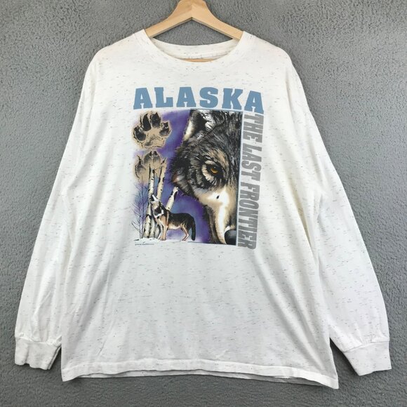 Vintage Alaska Polar Graphic Tee Wolf Frontier Single Stitch T Shirt Long sleeve - Picture 1 of 11